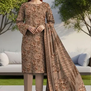 Pink printed unstitched lawn 3 piece suit front view