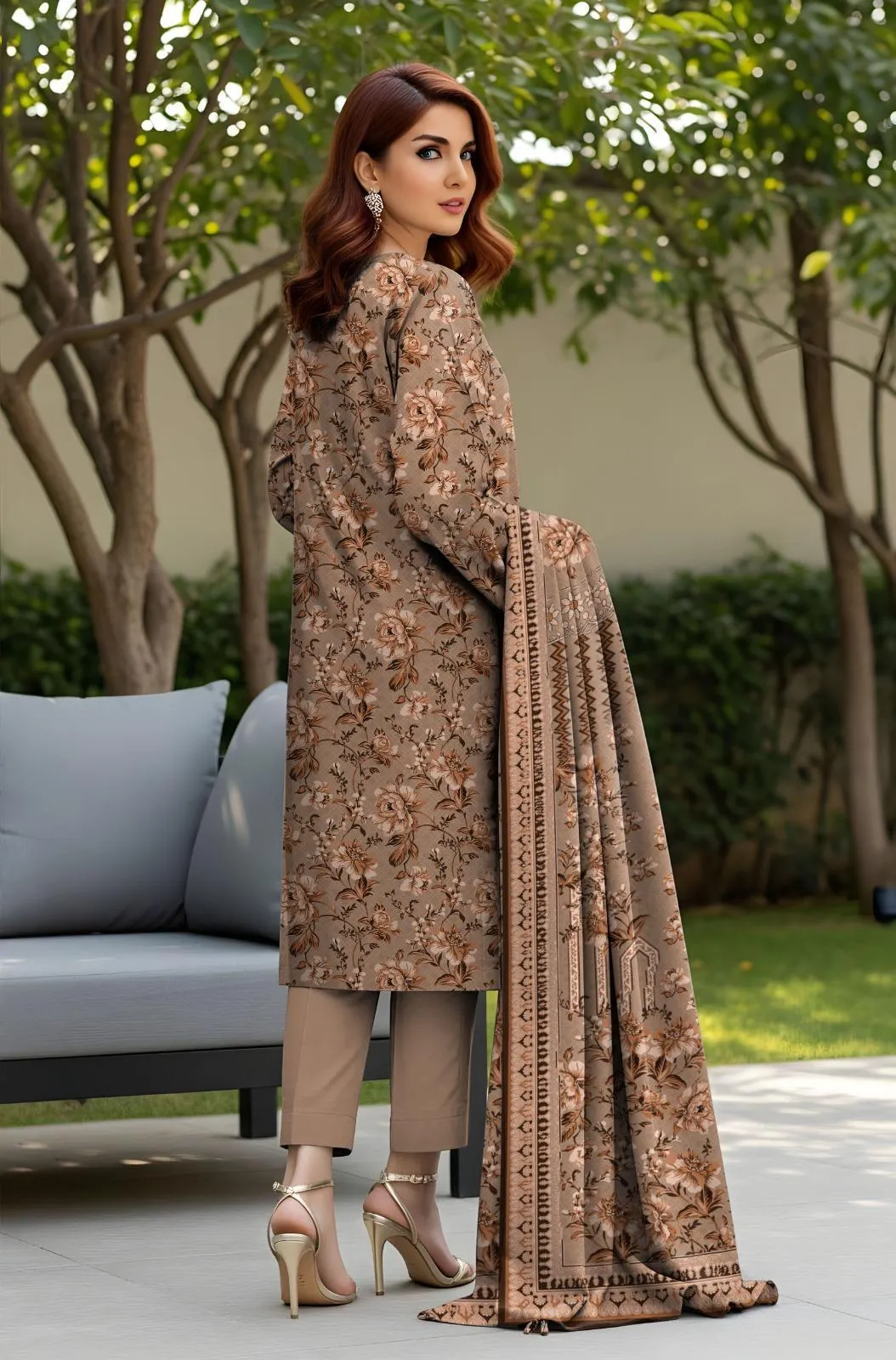 Pink lawn shirt dobby dupatta plain trouser fabric